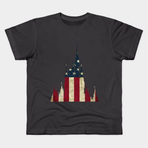 American Flag Magic Castle Silhouette Kids T-Shirt by FandomTrading